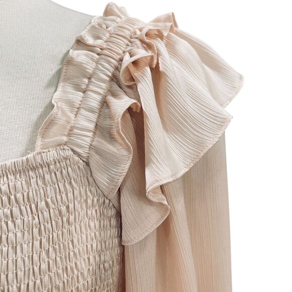 Entro Blush Smocked Peplum Top Long Sleeve Ruffle Sheer Sleeve Cottagecore - Picture 8 of 11